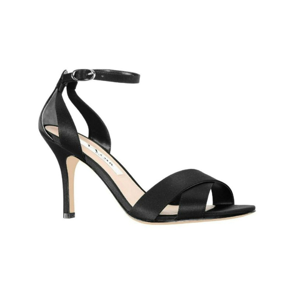 Nina Shoes - Nina Venus Women's 8 Black Satin Ankle Strap Heels / Heeled Shoes NIB